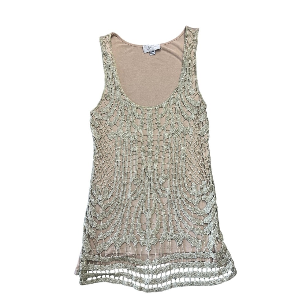Jon Den Womens Gold Metallic Crochet Overlay Tank Top Tan Shimmer Sleeveless M